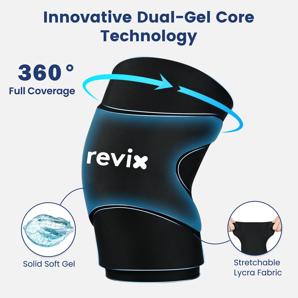 REVIX 3D Knee Ice Pack Wrap, Flexible Ice Compression Knee Sleeve with Innovative Dual-layer Gel, Reusable ice sleeve for knee,