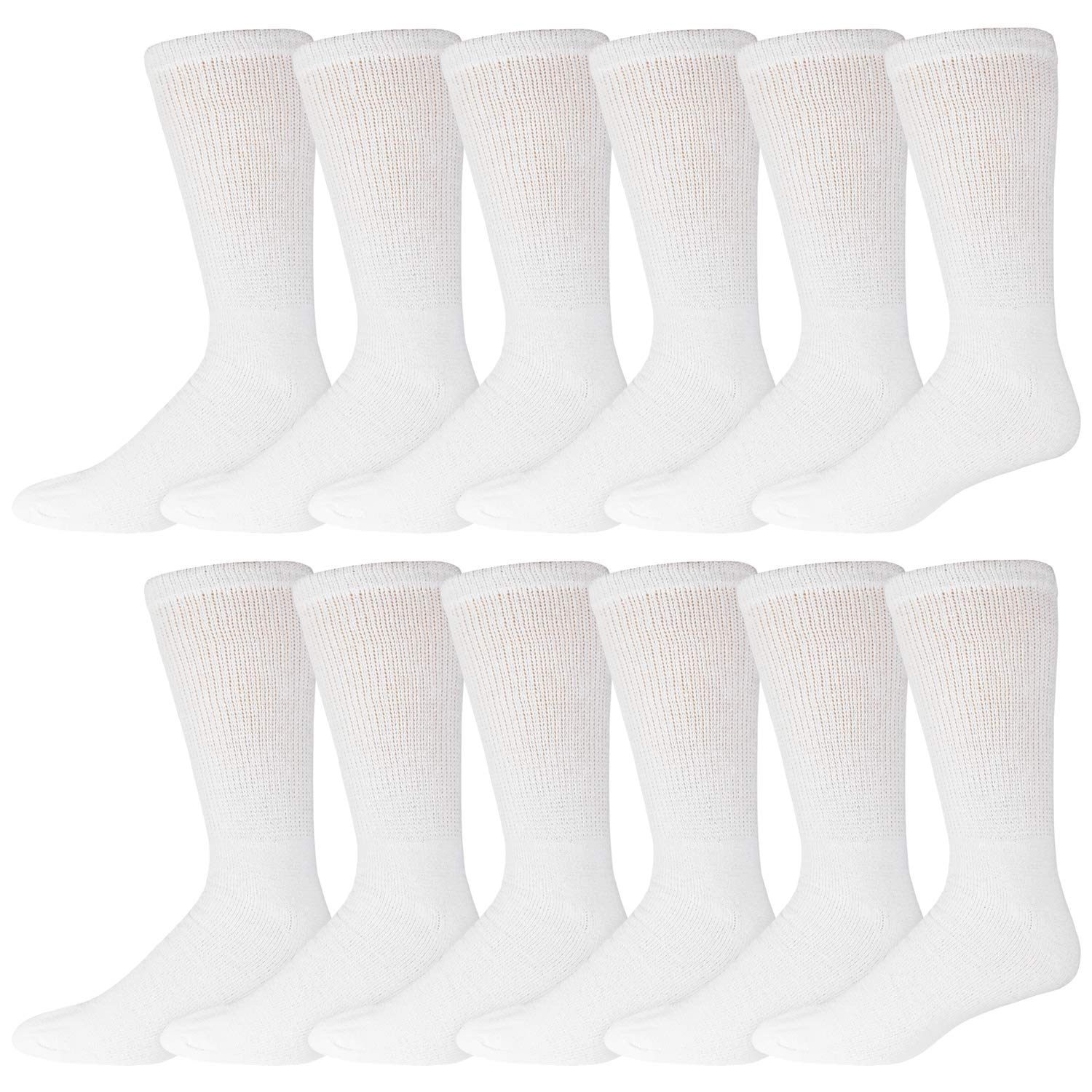 12 Pairs of Cotton Diabetic Neuropathy Crew Socks (9-11, Fits Men's Shoe Size 7-9.5, White)