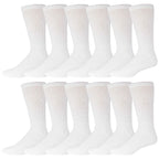 12 Pairs of Cotton Diabetic Neuropathy Crew Socks (13-16, Fits Men's Shoe Size 12-14.5, White)