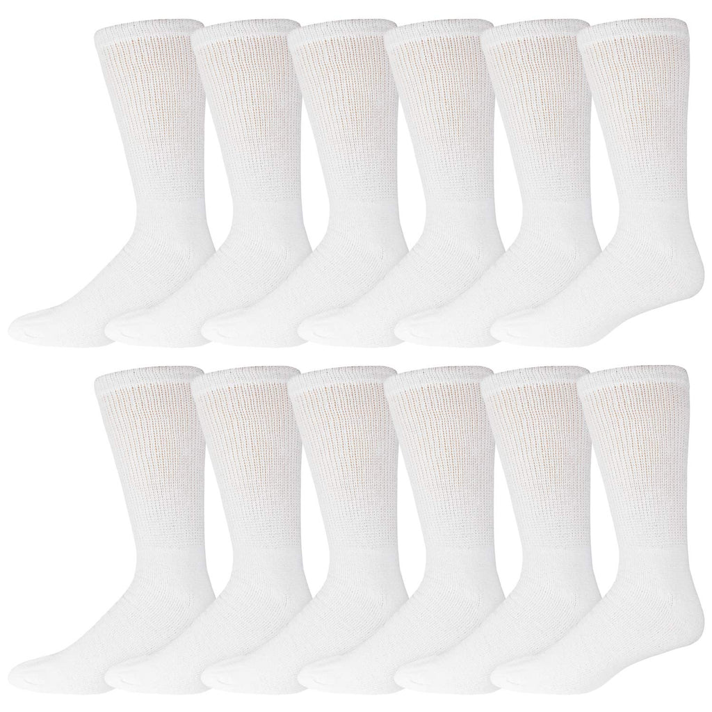 12 Pairs of Cotton Diabetic Neuropathy Crew Socks (13-16, Fits Men's Shoe Size 12-14.5, White)
