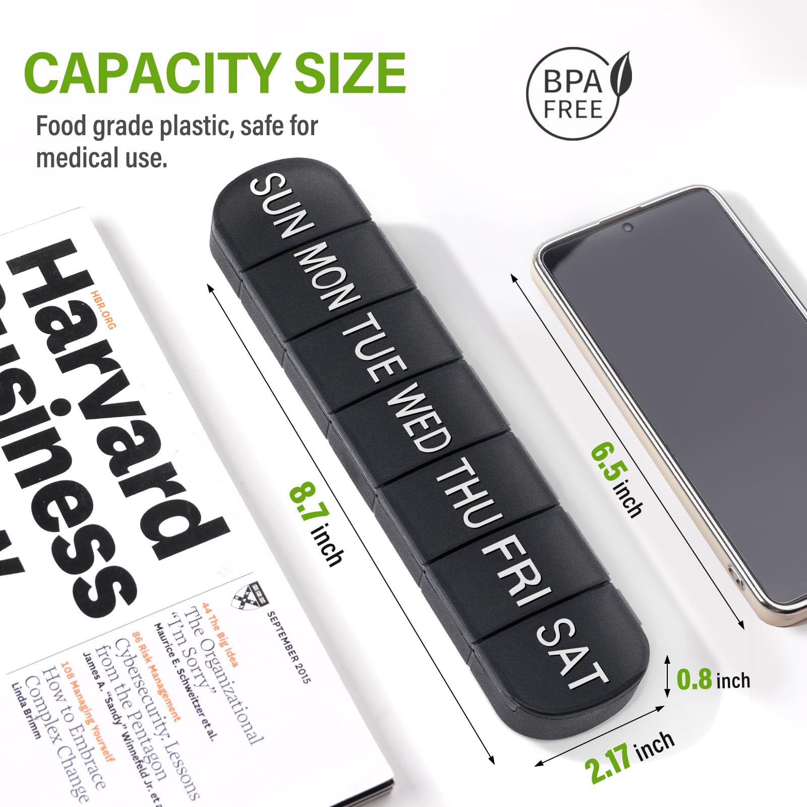 Weekly Pill Organizer 1 Time a Day, Travel Pill Box 7 Day Extra Large Compartments Vitamin Holder, Daily Pill Container 7day XL