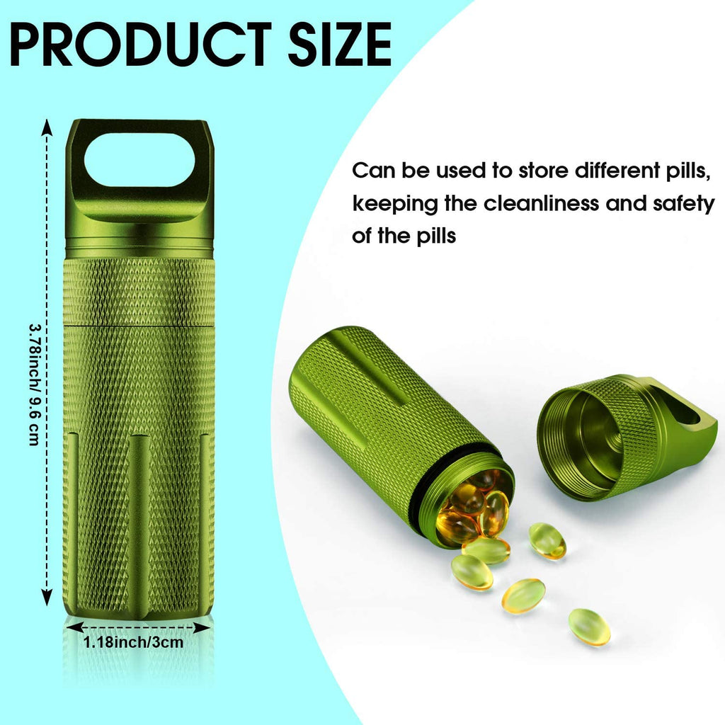Patelai 4 Pieces Portable Pill Case Waterproof EDC Container Capsule Airtight Aluminum Pill Bottle Keychain Pill Holder Travel P
