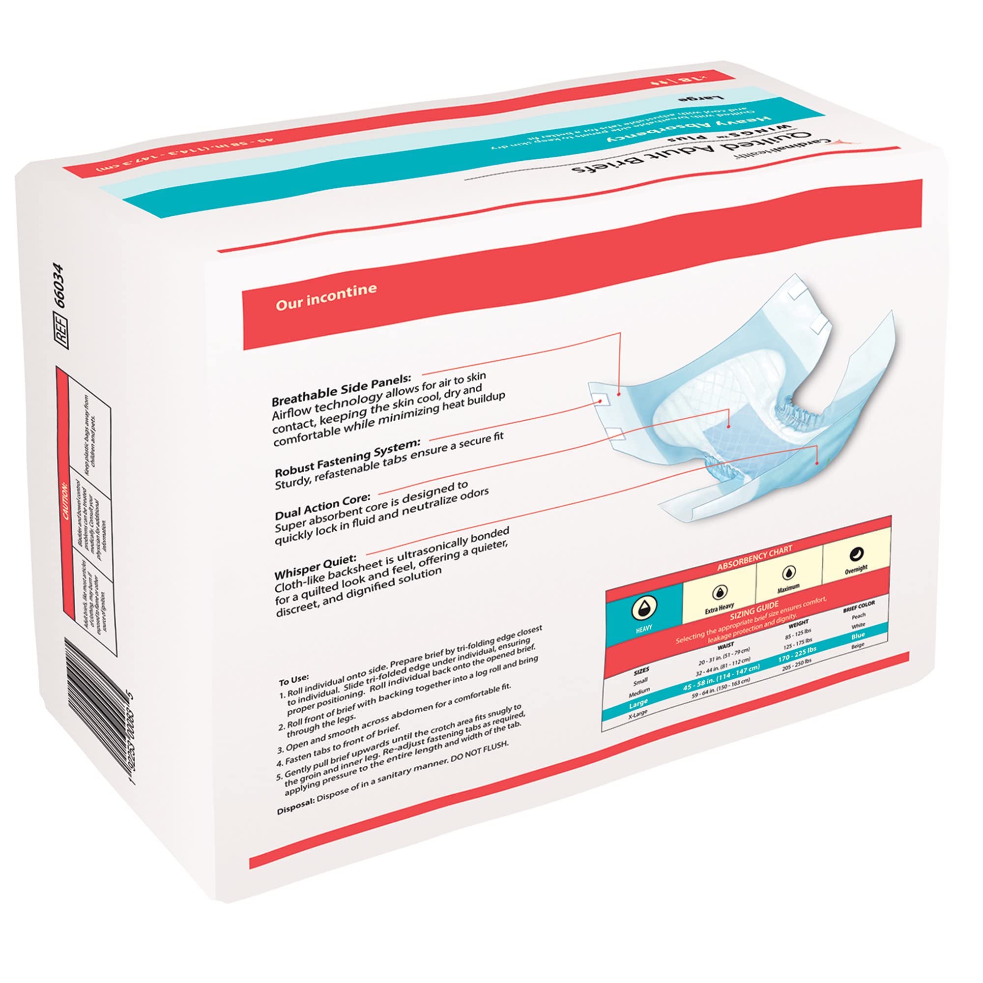 Covidien 75343101 Incontinent Brief Wings Choice Plus Tab Closure Large Disposable Heavy Absorbency 66034 Box of 18