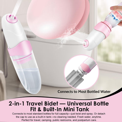 Xquyk Portable Bidet for Travel Mini Handheld Bottle-Ready Jet Sprayer, Type-C Rechargeable with Gentle & High-Pressure Modes, O
