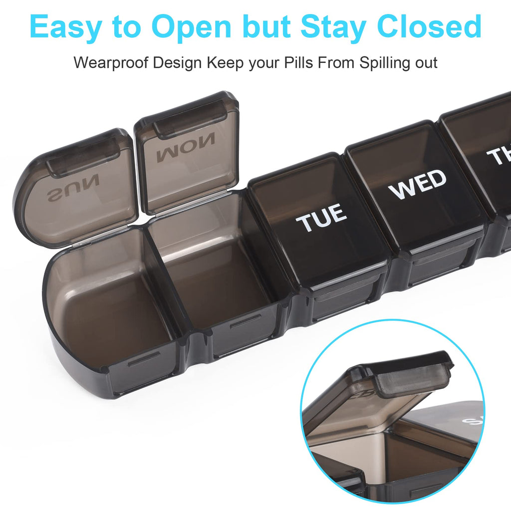 LEMBOL Large Weekly Pill Organizer 2 Pack,Daily Vitamin Case Box 7 Day with XL Compartment,Travel Friendly Medicine Organizer fo