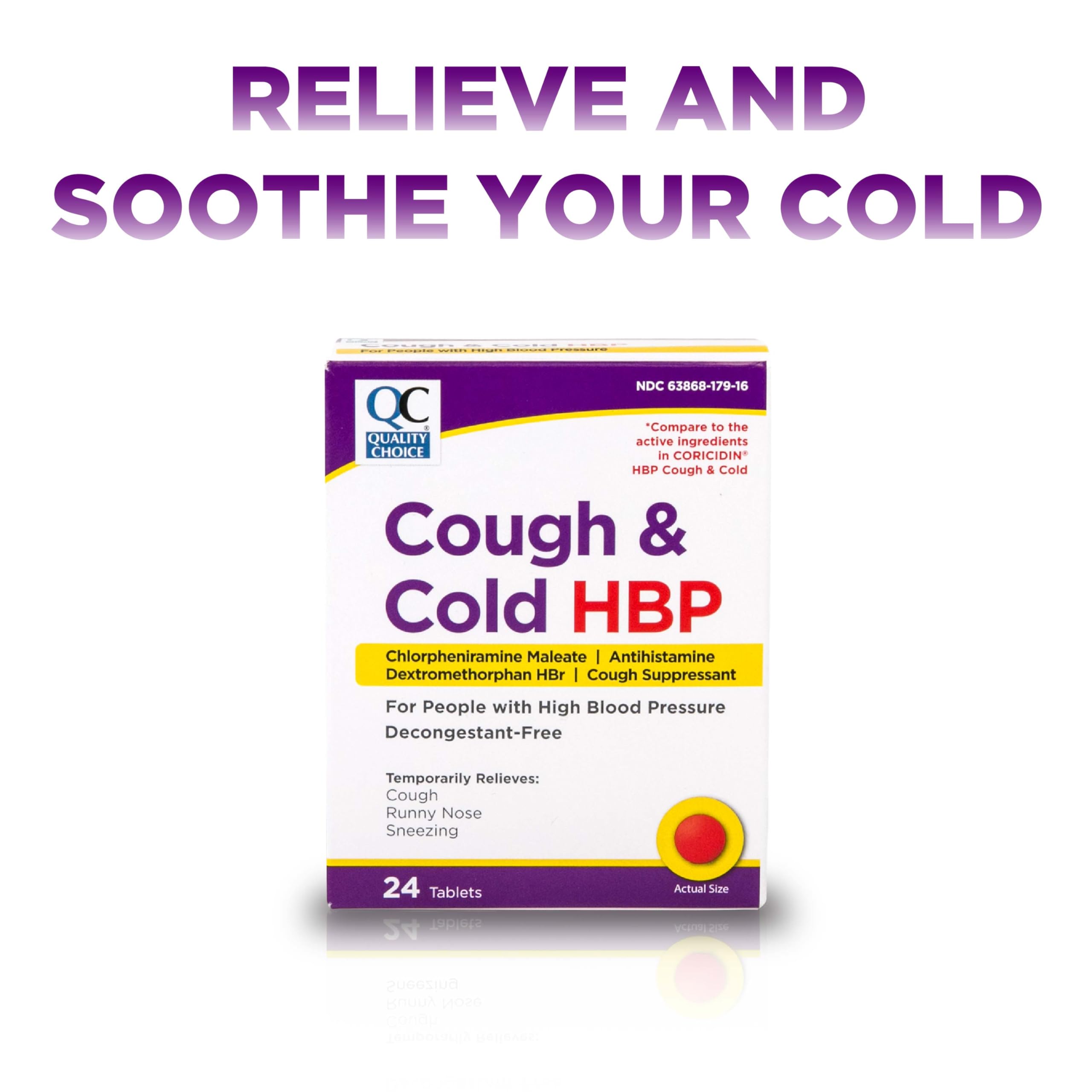 Quality Choice HBP Decongestant Free, Cough and Cold Medicine, High Blood Pressure Cold Relief, Acetaminophen, Gluten, & Sugar F