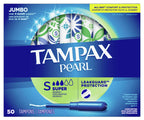 Tampax Pearl Tampons with Plastic Applicator, Super Absorbency, 200 Count, Unscented (50 Count, Pack of 4 - 200 Count Total)