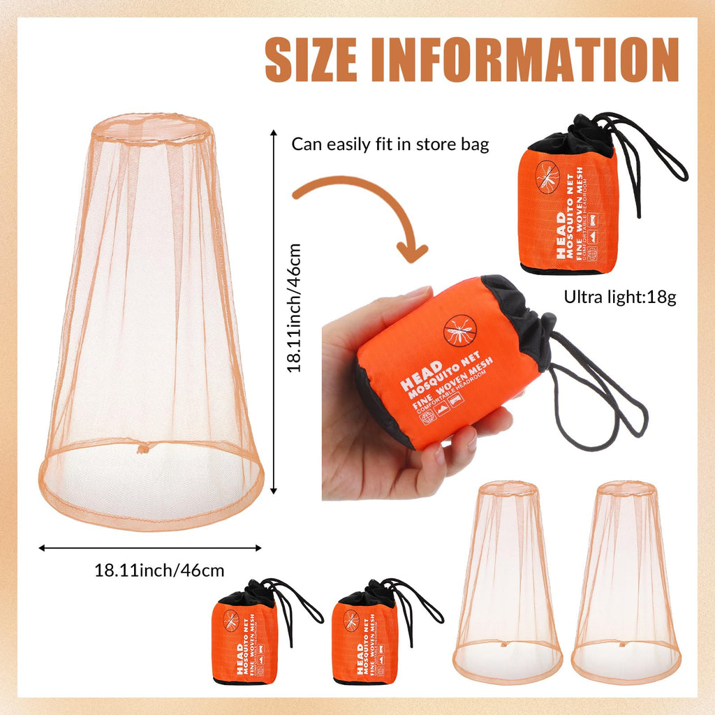 Hestya 2 Pack Mosquito Head Mesh Net Midge Insects Bugs Head Face Net Protecting for Outdoor Hiking Camping Climbing Walking(Kha