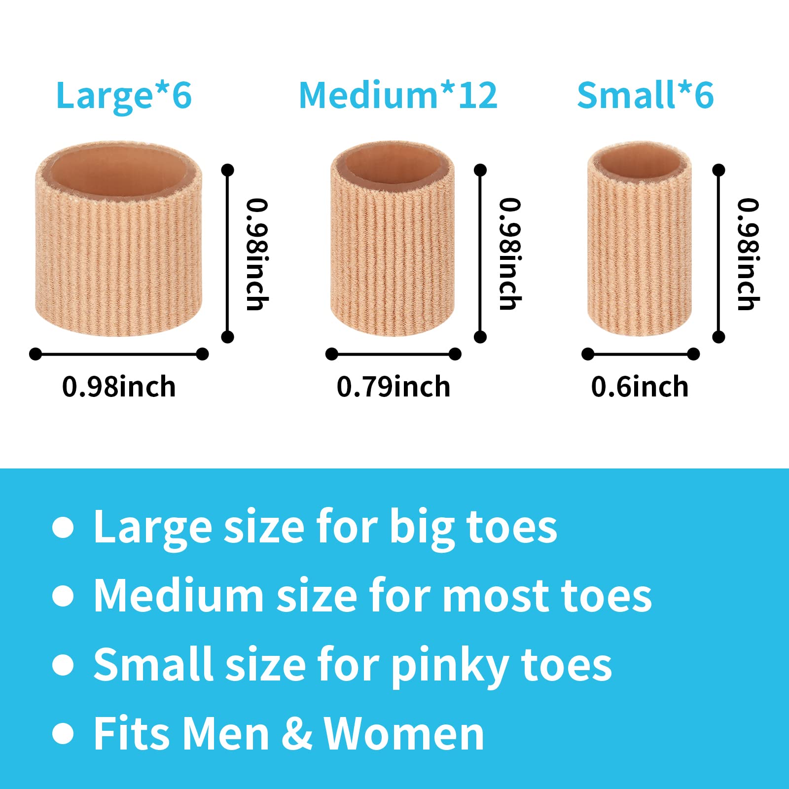 tifanso 24PCS Gel Toe Protectors Covers, 0.98 Inches Toe Sleeve Tubes Pads Guards for Blisters, Corn Cushions for Women