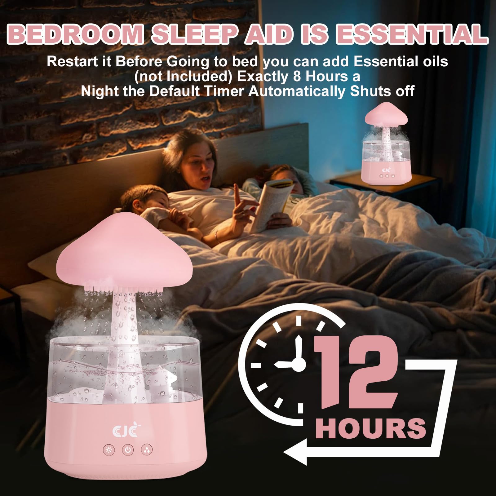Cloud Rain White Noise Humidifier, Rain Water Drip Diffuser Humidifiers Waterfall Lamp Mushroom Air Humidifier Aromatherapy Esse