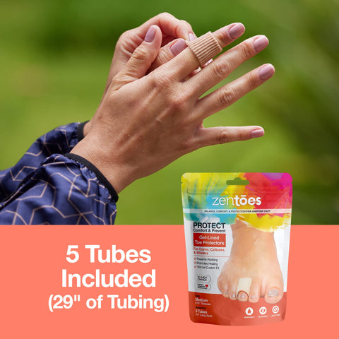 ZenToes Open Toe Tubes Fabric Gel Lined Sleeve Protectors for Corns, Blisters, Hammertoes - 5 Pack - 29    of Tubing (Medium)