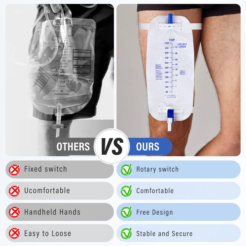Geiserailie 1000ml Leg Bag Urinary Drainage Bag with Cloth Straps, 33.8oz Large Capacity Urine Leg Bag with Anti Reflux Valve, E