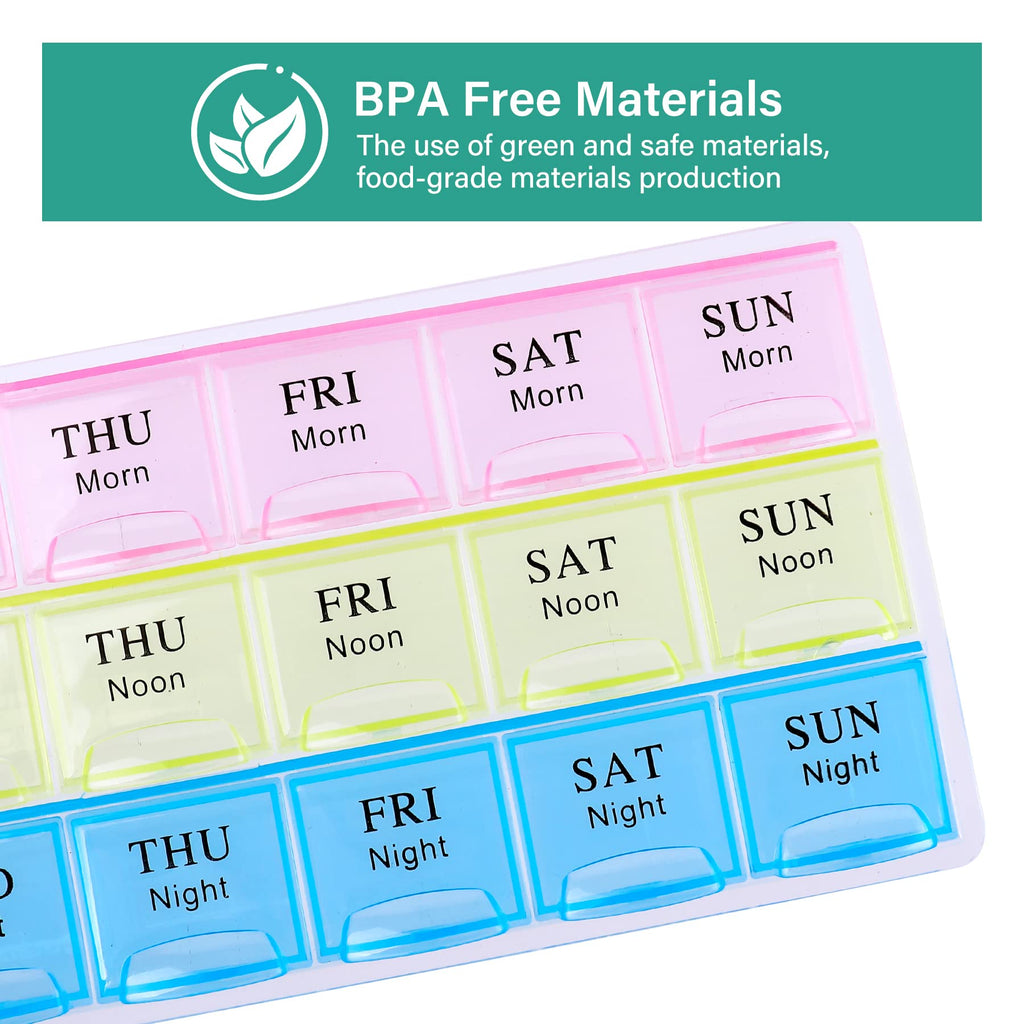 Large Weekly Pill Organizer 4 Times A Day, Moisture-Proof 7 Day Pill Box, Travel Pill Cases Portable for Pills Vitamin Fish Oil