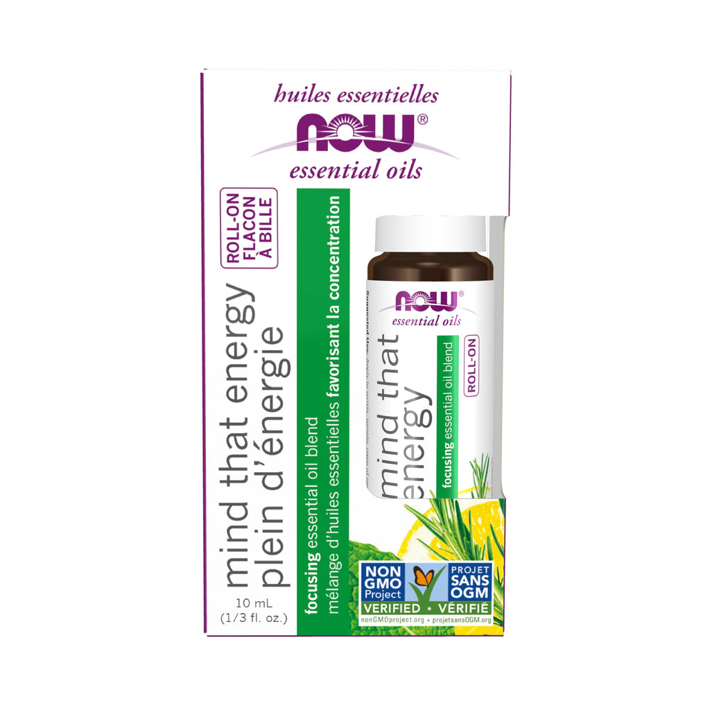 NOW Essential Oils, Mind That Energy Roll On, Non-GMO Project Verified, Focusing Blend, Steam Distilled, Topical Aromatherapy, 1