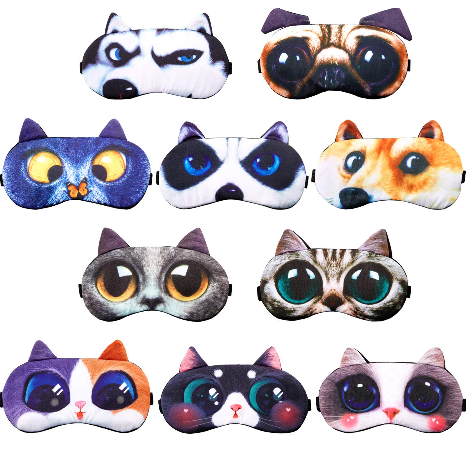 Syhood 10 Pack Funny Blindfolds Cute Animal Sleep Mask for Party Cat Dog Soft Blindfold Eye Cover with Adjust Strap for Adults M