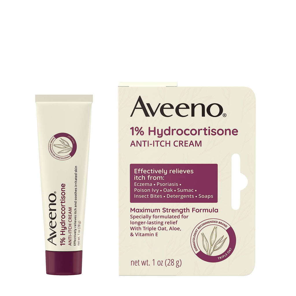 Aveeno Maximum Strength 1% Hydrocortisone Anti-Itch Cream with Pure Oat Essence, Triple Oat Complex, Aloe & Vitamin E, for Itch,