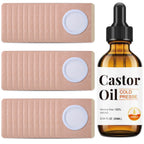 30Pcs Disposable Castor Oil Belly Button Patch with Organic Cold Pressed Glass Bottle 2.04oz | Self-Adhesive Castor Oil Patches 