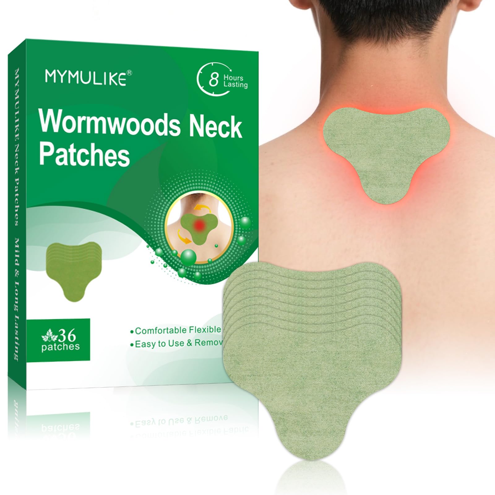 MYMULIKE Neck Patches, 36 Count Maximum Strength Warming Herbal Plaster, Wormwood Extract Sticker 8 Hours Lasting Reduction Join