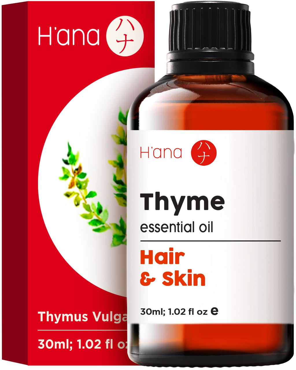 Hana Thyme Essential Oil - 100% Pure and Natural Thyme Oil for Hair, Skin, Diffuser - with a Fresh, Herbaceous Scent (1 Fl Oz)