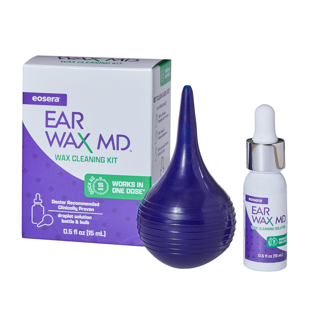eosera EAR WAX MD Kit - Fast-Acting Ear Wax Removal Drops, 15mL and Rinsing Bulb Kit | Breaks Down & Dissolves Wax in as Little 