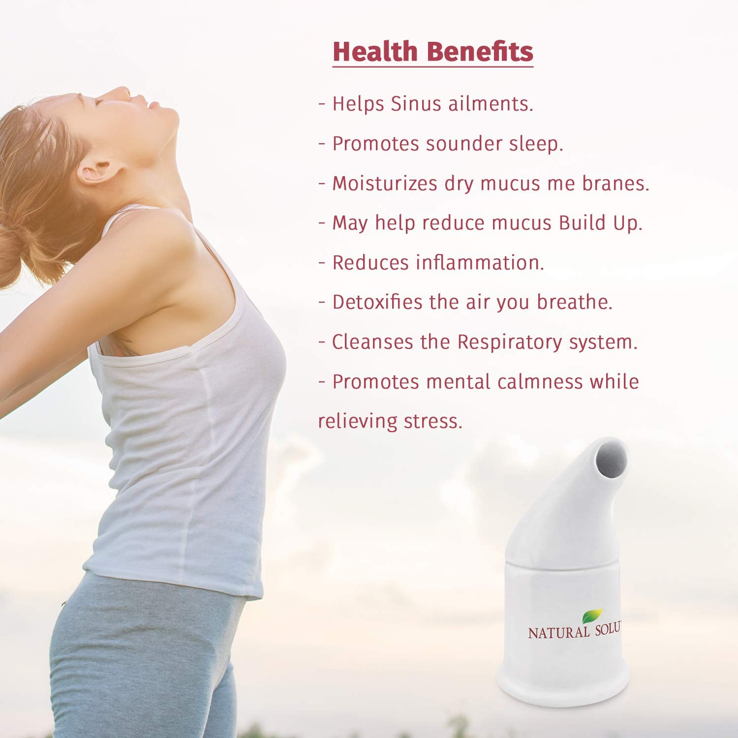 Natural Solution Ceramic Pink, Cleans The Respiratory System Great for Allergy, Asthma Relief, and Other Respiratory Conditions