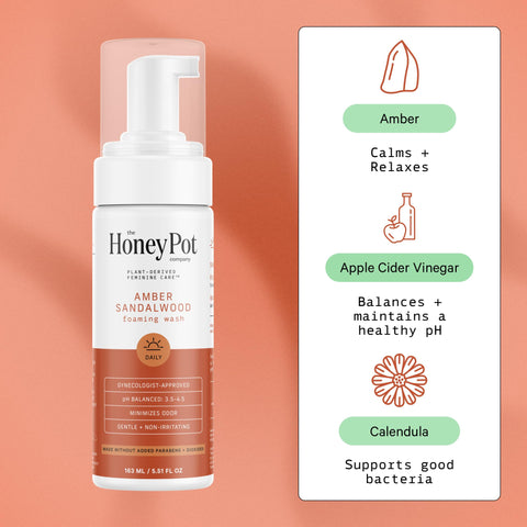The Honey Pot Company - Feminine Wash - Herbal Infused - Sensitive Skin Types - PH Balanced Plant Based Hygiene Products - Amber