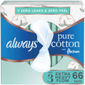 Always Pure Cotton Feminine Pads for Women, FlexFoam Pads with Wings, Size 3, Extra Heavy Flow Absorbency, Made with a Premium C