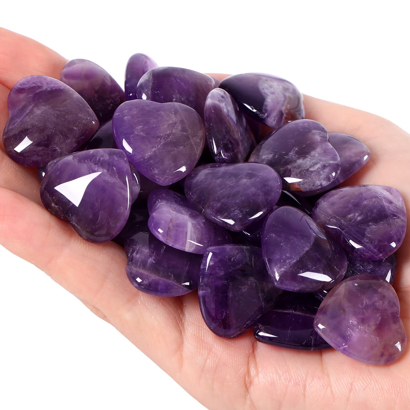 QINJIEJIE 20 PCS Amethyst Heart Crystal Purple Healing Crystals Natural Cute Stones Pocket Healing Palm Love Bulk Set Wholesale 