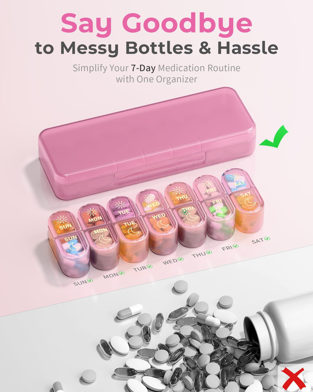 ???????? ??????????????????, Am & Pm Pill Organizer 7 Days, Weekly Pill Organinzer 2 Times a Day, Pill Box 7 Day, Medicine Pill