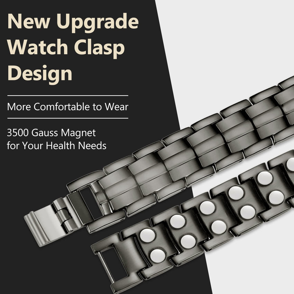 Feraco Magnetic Bracelet for Men Titanium Steel Magnetic Bracelet for Men with Double Row Magnets Adjustable (Gray)