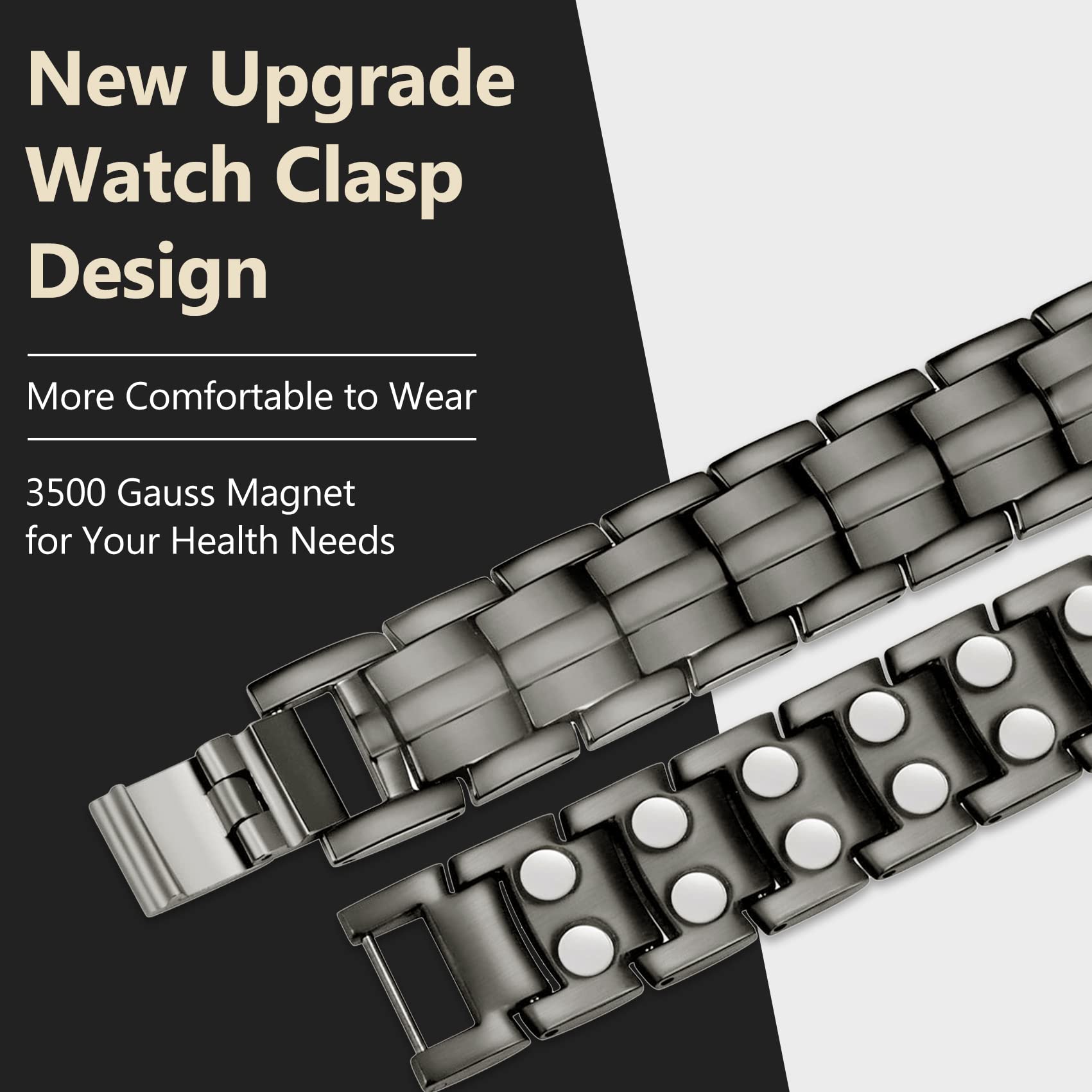 Feraco Magnetic Bracelet for Men Titanium Steel Magnetic Bracelet for Men with Double Row Magnets Adjustable (Gray)