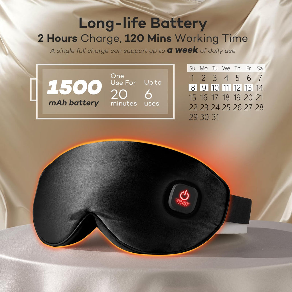 LitBear Silk Cordless Heated Eye Mask, Warm Eye Compress for Dry Eyes, Light Blocking Heat Eye Mask for Women Men, Soft Eye Heat
