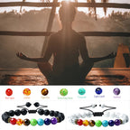 HEDQFM 2 PCS Chakra Bracelets Lava Rock Stone Aromatherapy Essential Oil Diffuser Bracelet Adjustable Woven Bracelet and Elastic