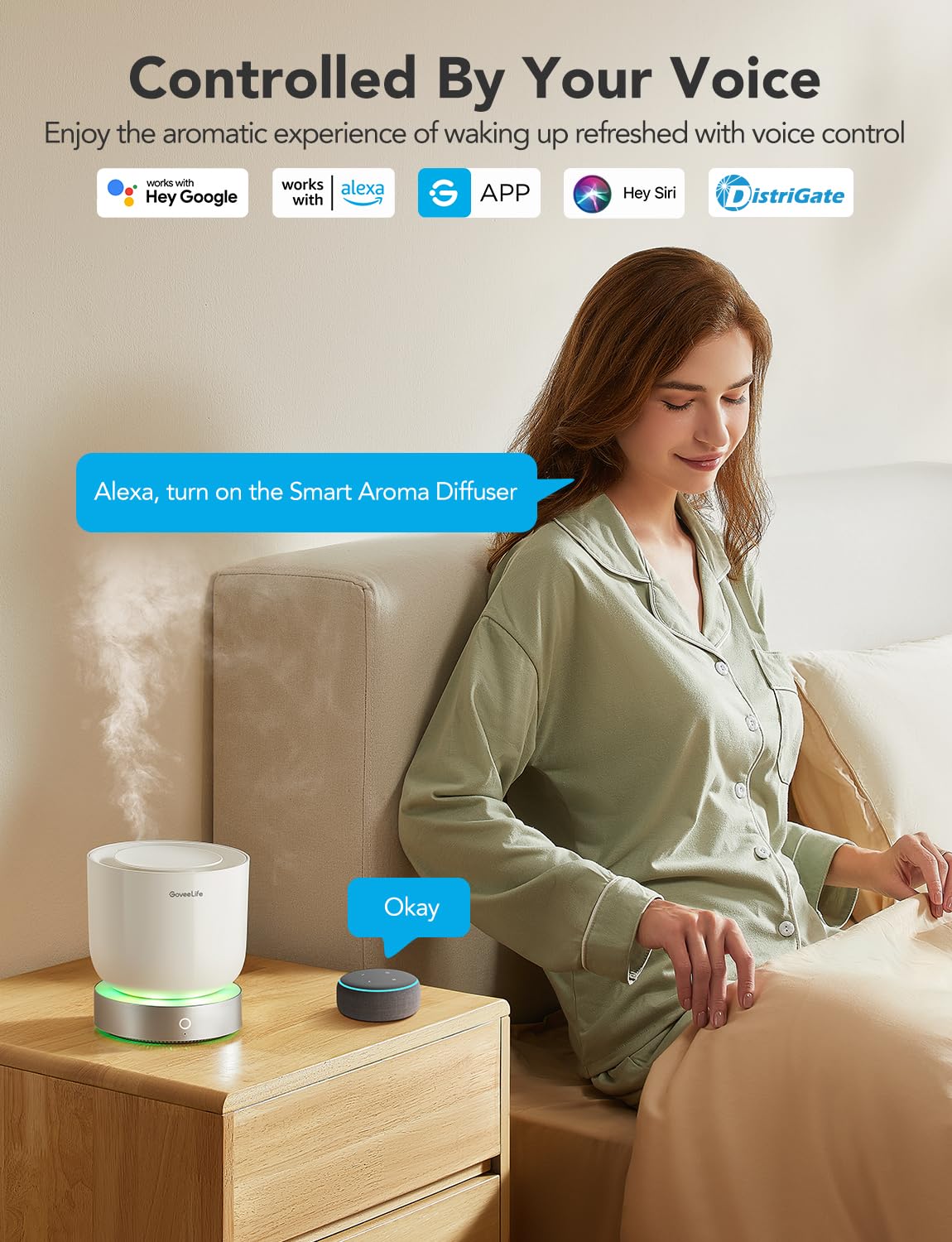 GoveeLife Smart Essential Oils Diffuser with Alexa App Control Room Decor for Bathroom Home Office Bedroom, 300ml Quiet Cool Mis