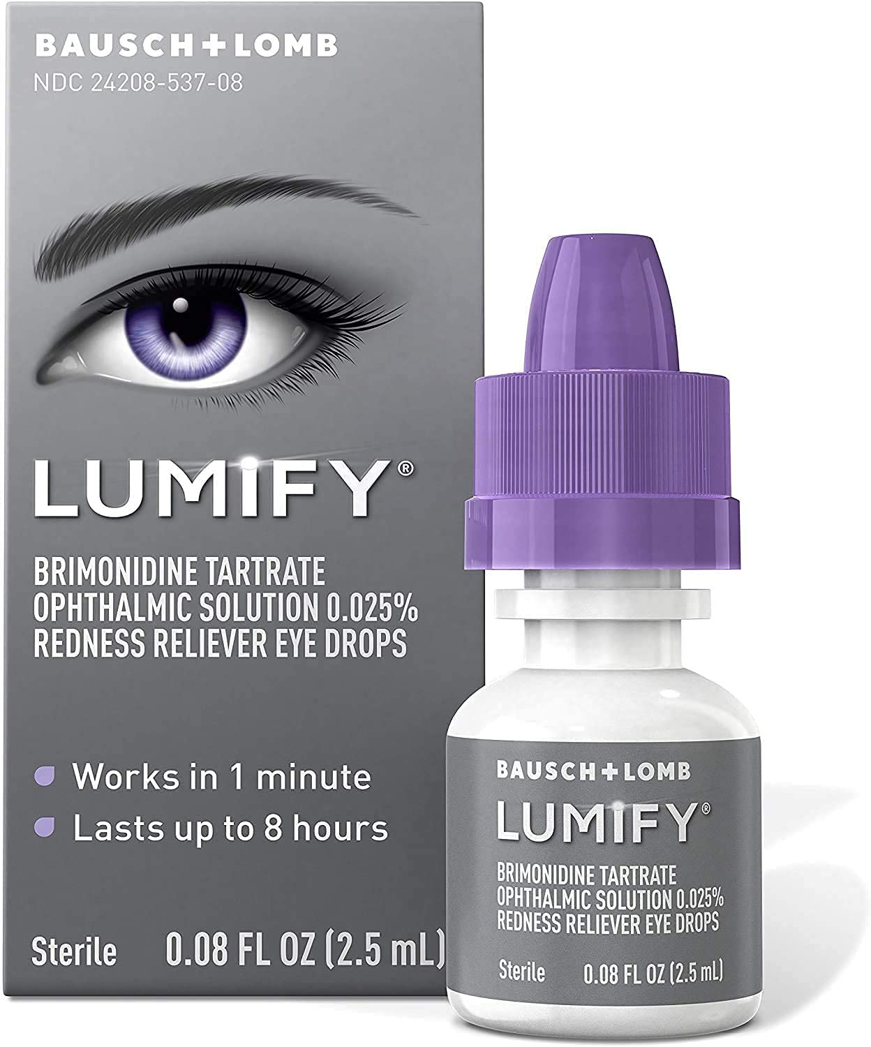 LUMIFY Redness Reliever Eye Drops (Brimonidine Tartrate Ophthalmic Solution 0.025%) - from Bausch + Lomb, 0.08 Fl. Oz. (2.5 mL)