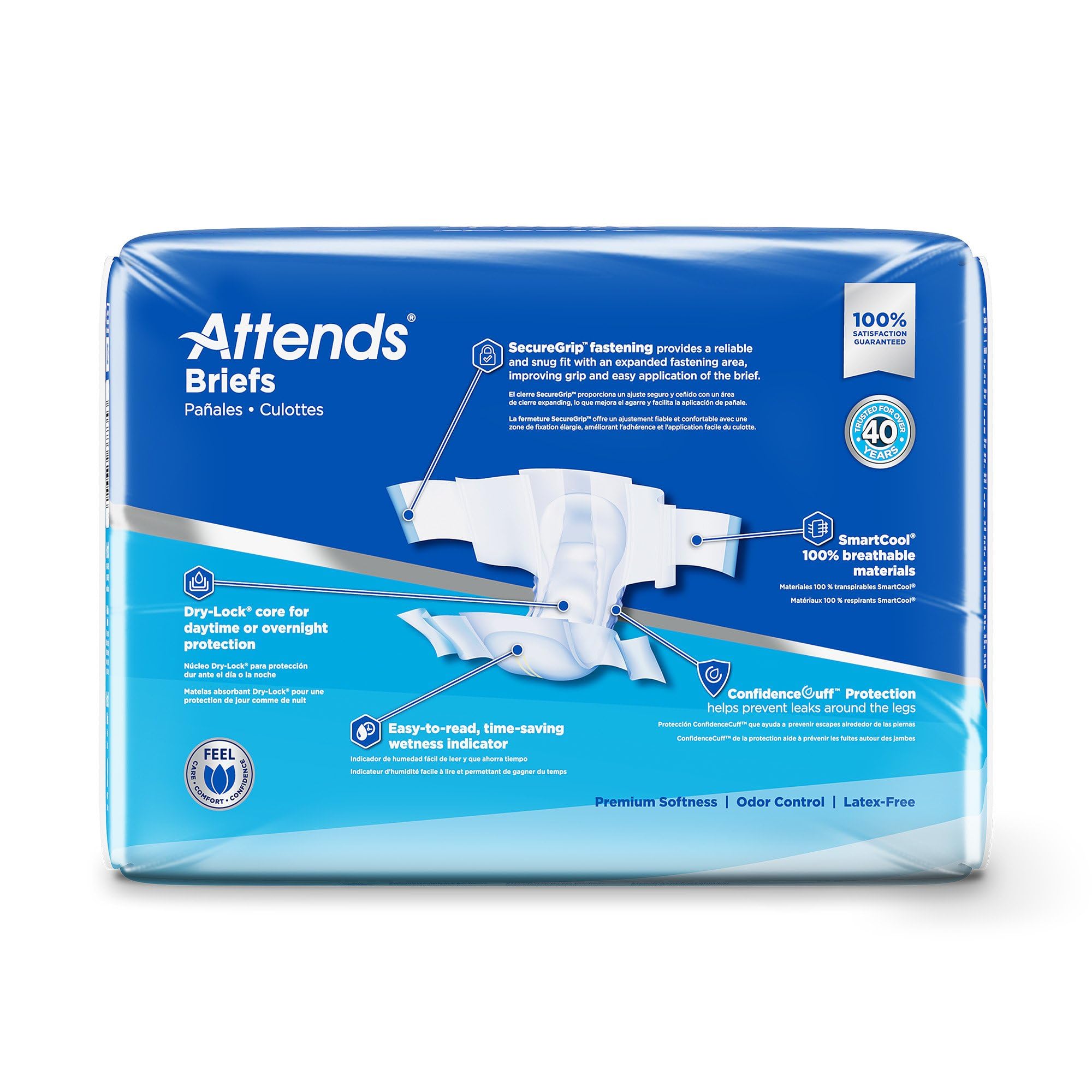 Attends Adult Unisex Disposable Briefs, Regular, 44-56 Waist with SecureGrip Tab Closure, Ultimate Absorbency, Breathable Materi