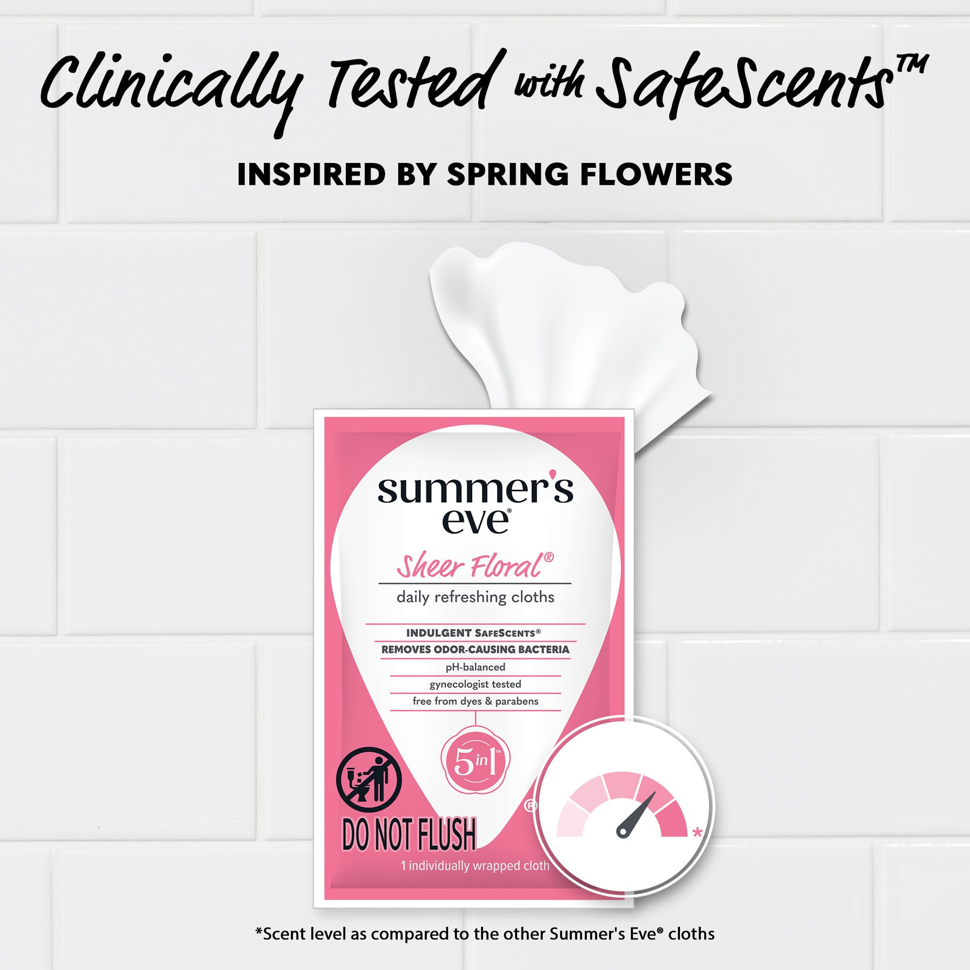 Summer's Eve Sheer Floral Daily Refreshing Feminine Wipes, Removes Odor, pH Balanced, 12 Count, 1 Pack