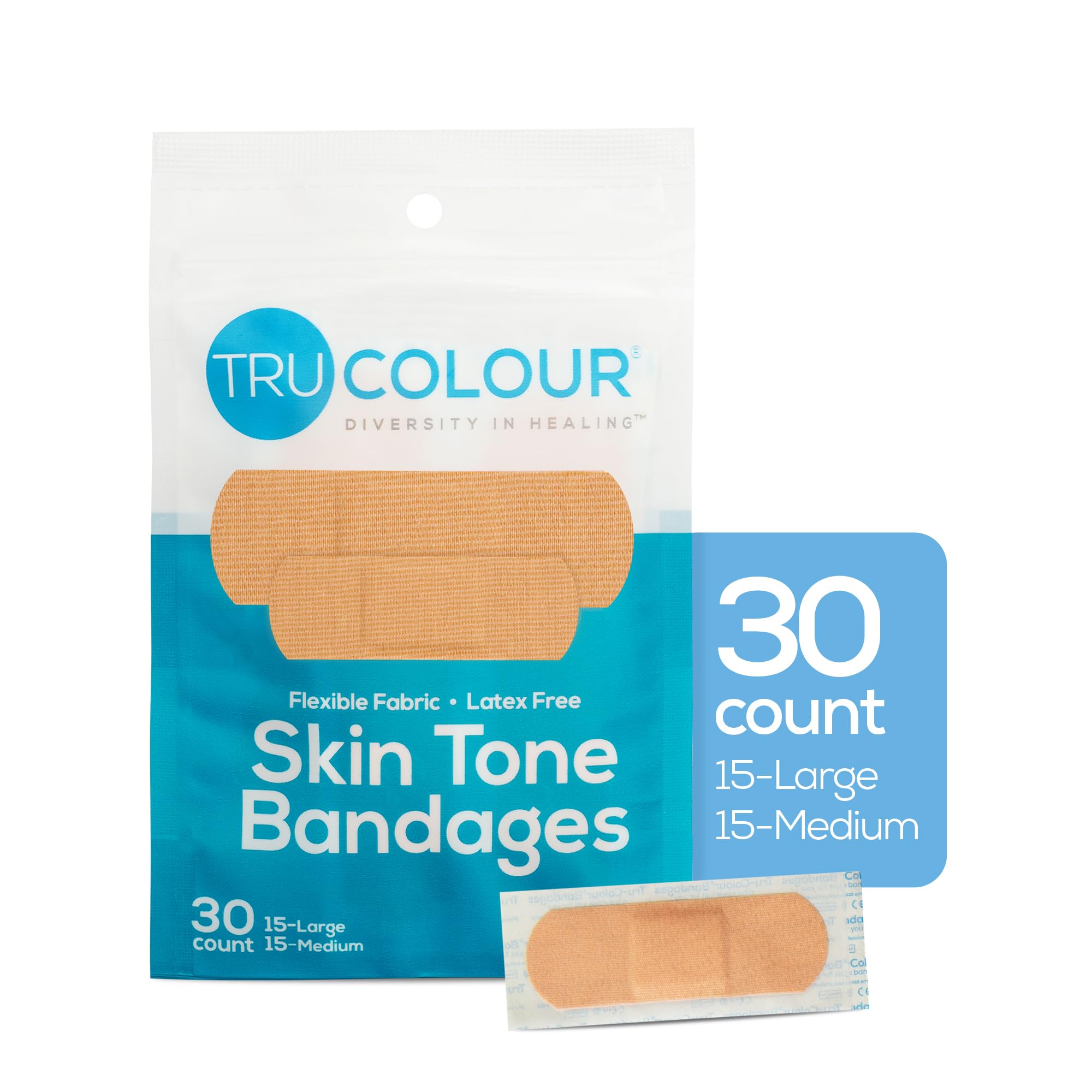 Tru-Colour Skin Tone Bandages Variety Pack - Flexible Fabric Adhesive Strips, Fingertip, Knuckle Bandages - Beige, 2 Pack, 50 Co