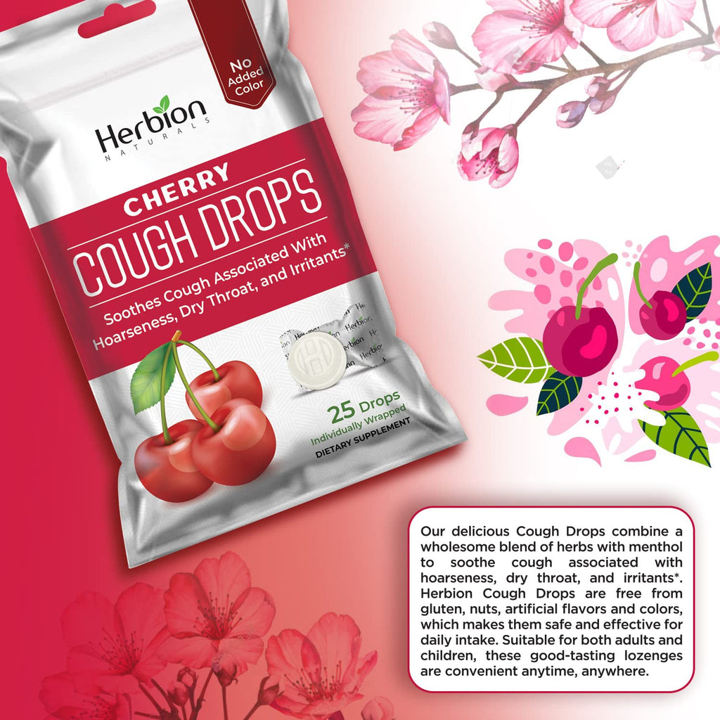 Herbion Naturals Cough Drops with Natural Cherry Flavor, Dietary Supplement, Soothes Cough, for Adults and Children Over 6 Years