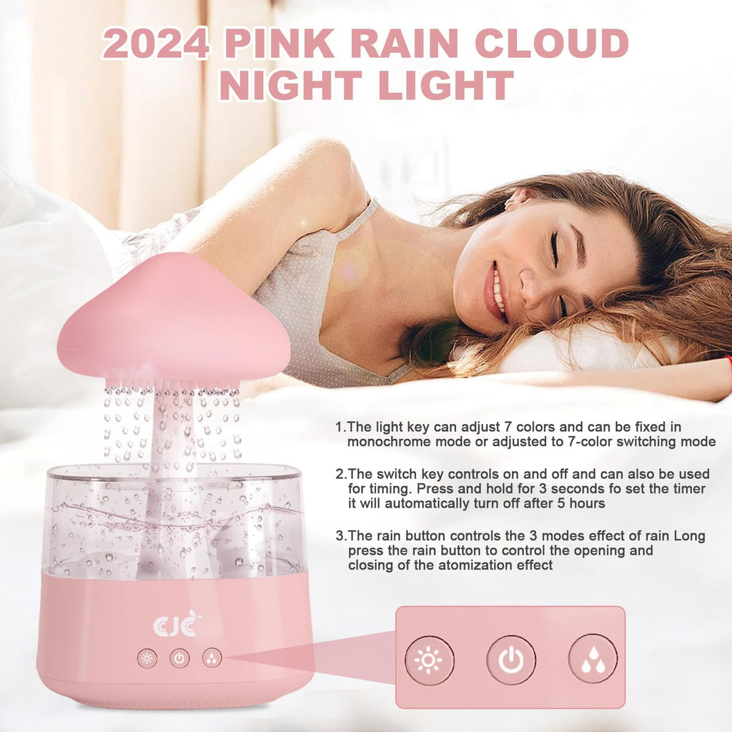 Cloud Rain White Noise Humidifier, Rain Water Drip Diffuser Humidifiers Waterfall Lamp Mushroom Air Humidifier Aromatherapy Esse