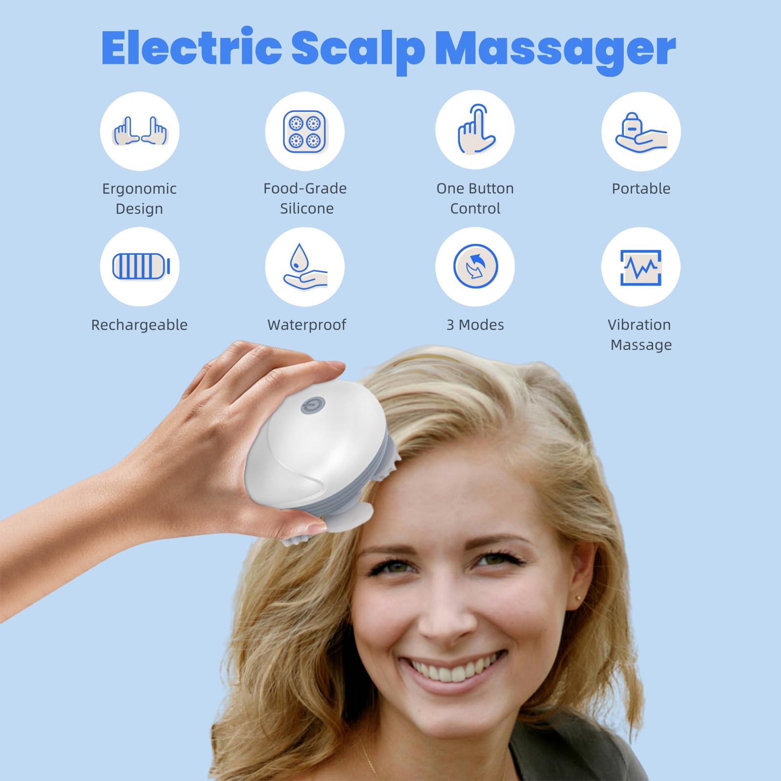 LeCoirrax Upgraded Electric Scalp Massager for Men Women, Handheld Cat Dog Pet Head Massager with 4 Massage Heads, 3 Speeds, Wat