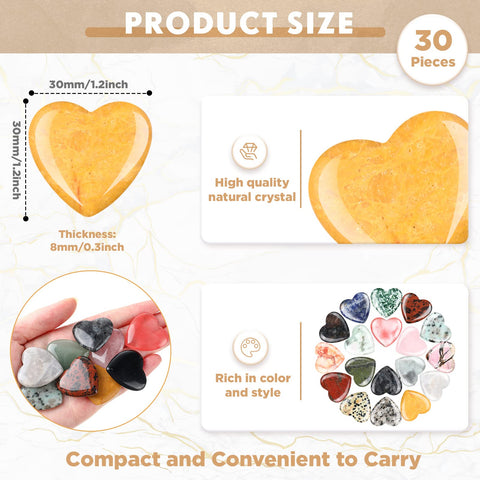 Nuenen 30 Pcs Heart Shape Crystals Bulk 1.2 Inch Gemstone Heart Stones Worry Stone Rocks Quartz Love Pocket Palm Bulk for Valent