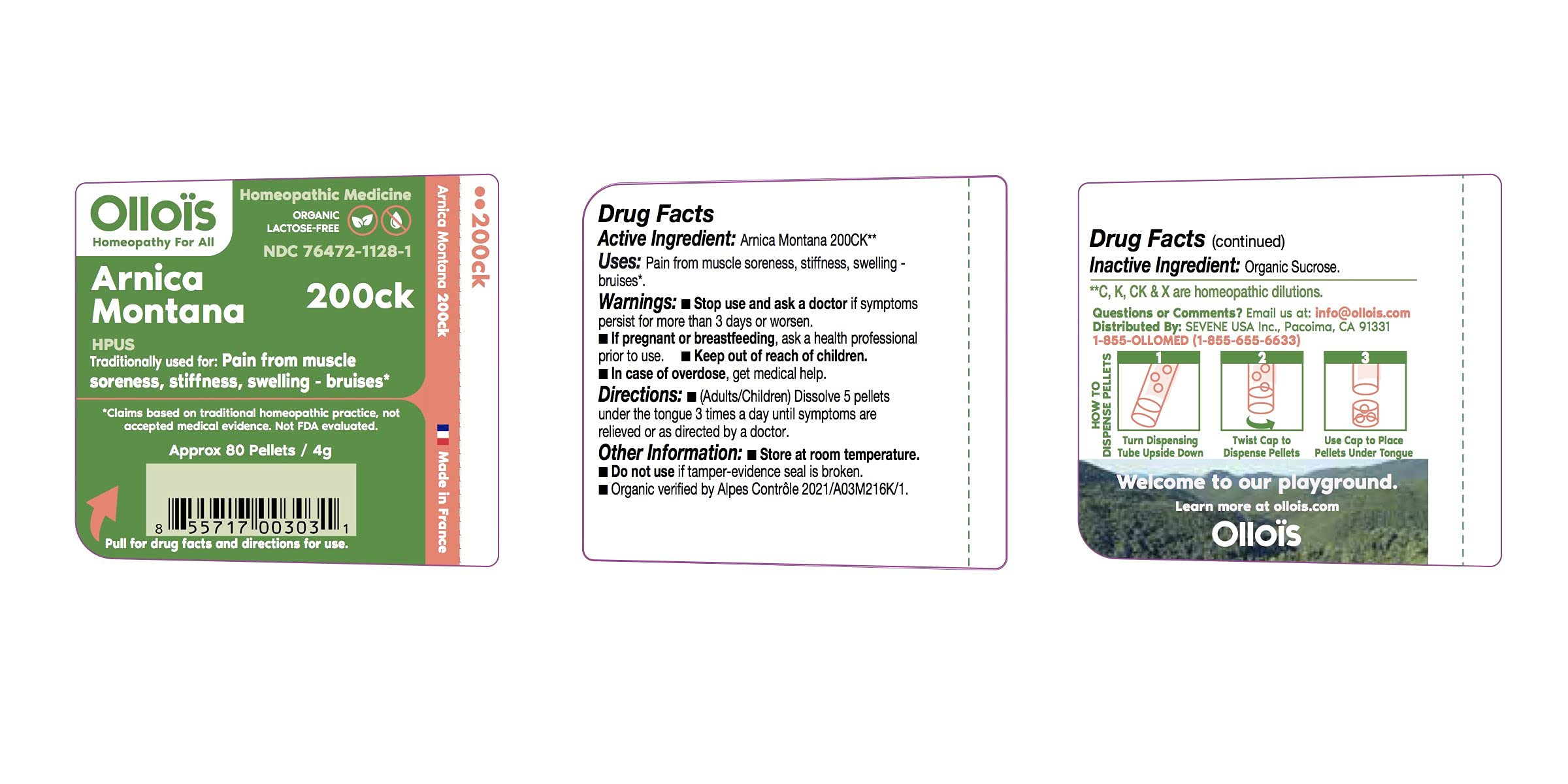 OLLOIS Vegan Arnica Montana 200CK Organic Lactose-Free Homeopathic Medicine, 80 Pellets