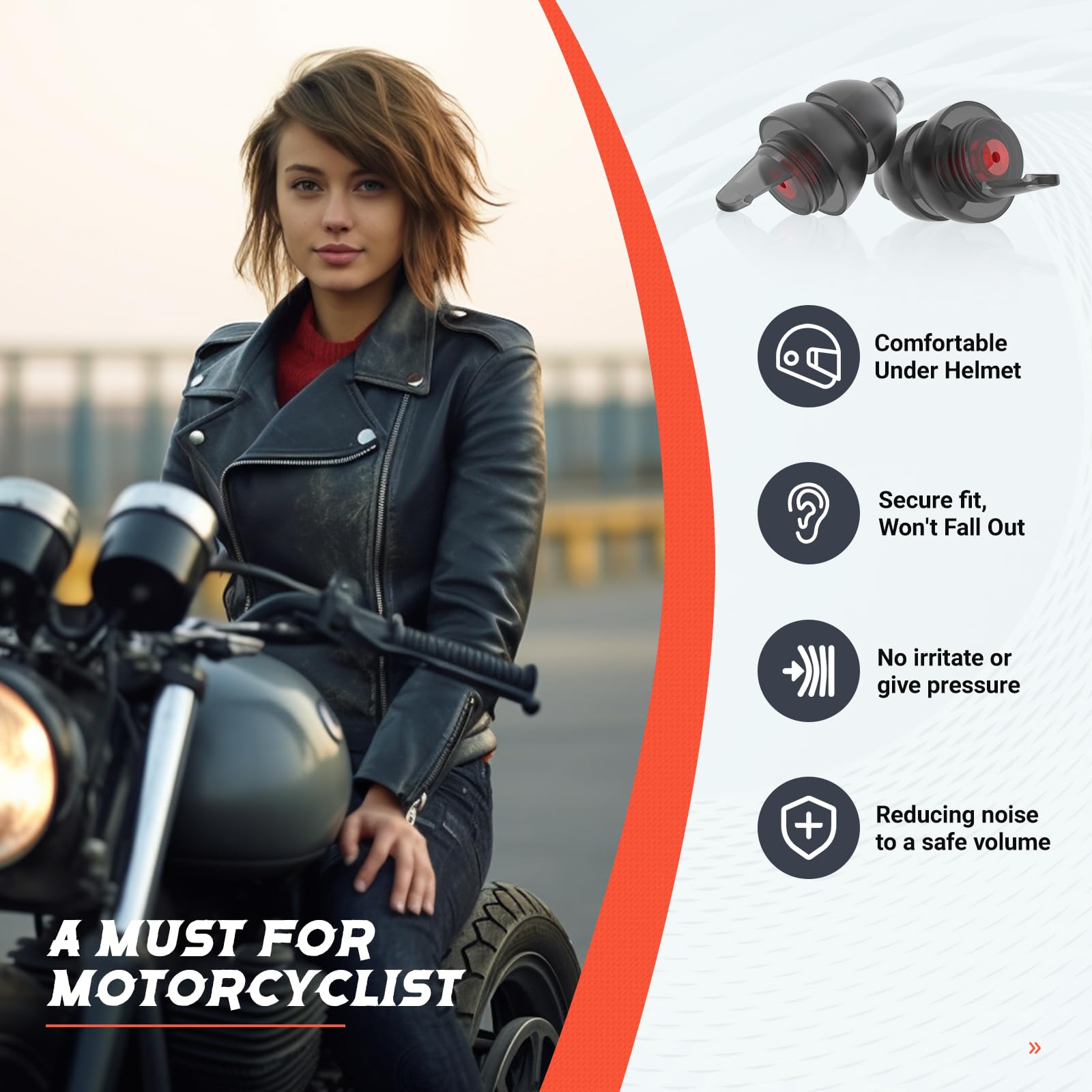 Softvox Motorcycle Ear Plugs for Wind Noise Reduction - 2 Pairs - 25dB - Motorcycle Accessories - Reusable Moto Earplugs, Soft C