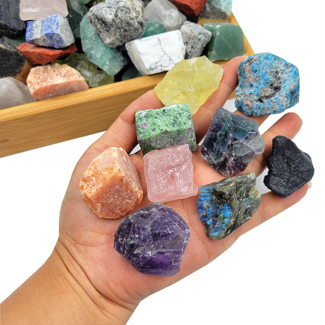 80+Pcs(5lb) Natural Rocks for Tumbling,24+Kinds Bulk Gemstone Raw Crystals Rough Stones for Polishing Wicca & Reiki Crystal Heal