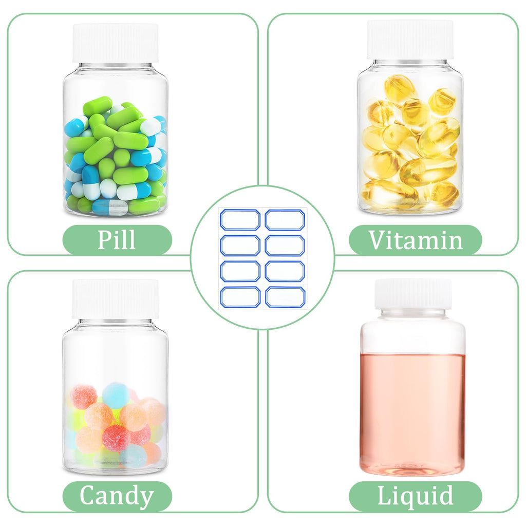 Sibba Clear Pill Bottle 6 Pcs Empty Medicine Organizers 80ML Plastic Dispenser Jar Powder Storage Transparent Reagent Containers