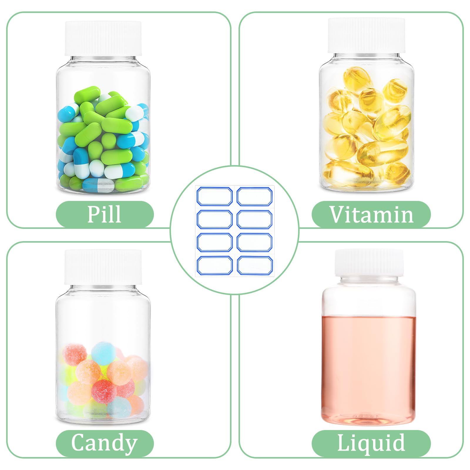 Sibba Clear Pill Bottle 6 Pcs Empty Medicine Organizers 80ML Plastic Dispenser Jar Powder Storage Transparent Reagent Containers