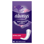 Always Anti-Bunch Xtra Protection Daily Liners Extra Long Unscented, Anti Bunch Helps You Feel Comfortable, 40 Count