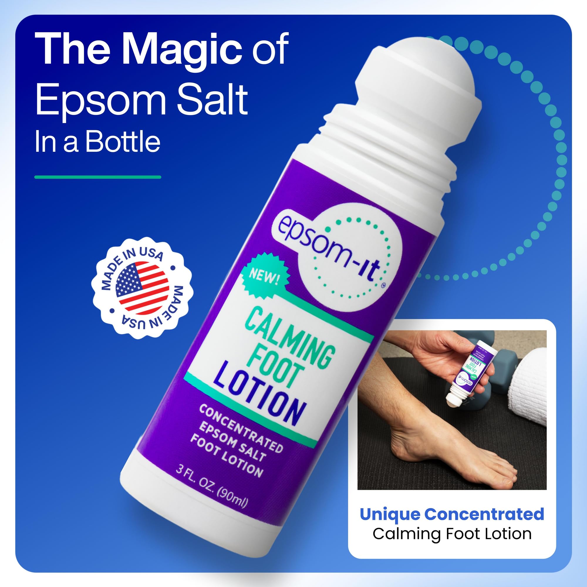 EPSOM-IT Calming Foot Lotion - Roll On Magnesium Sulfate Lotion for Tired Feet & Ankles, Topical Epsom Salt with Urea, Soften To