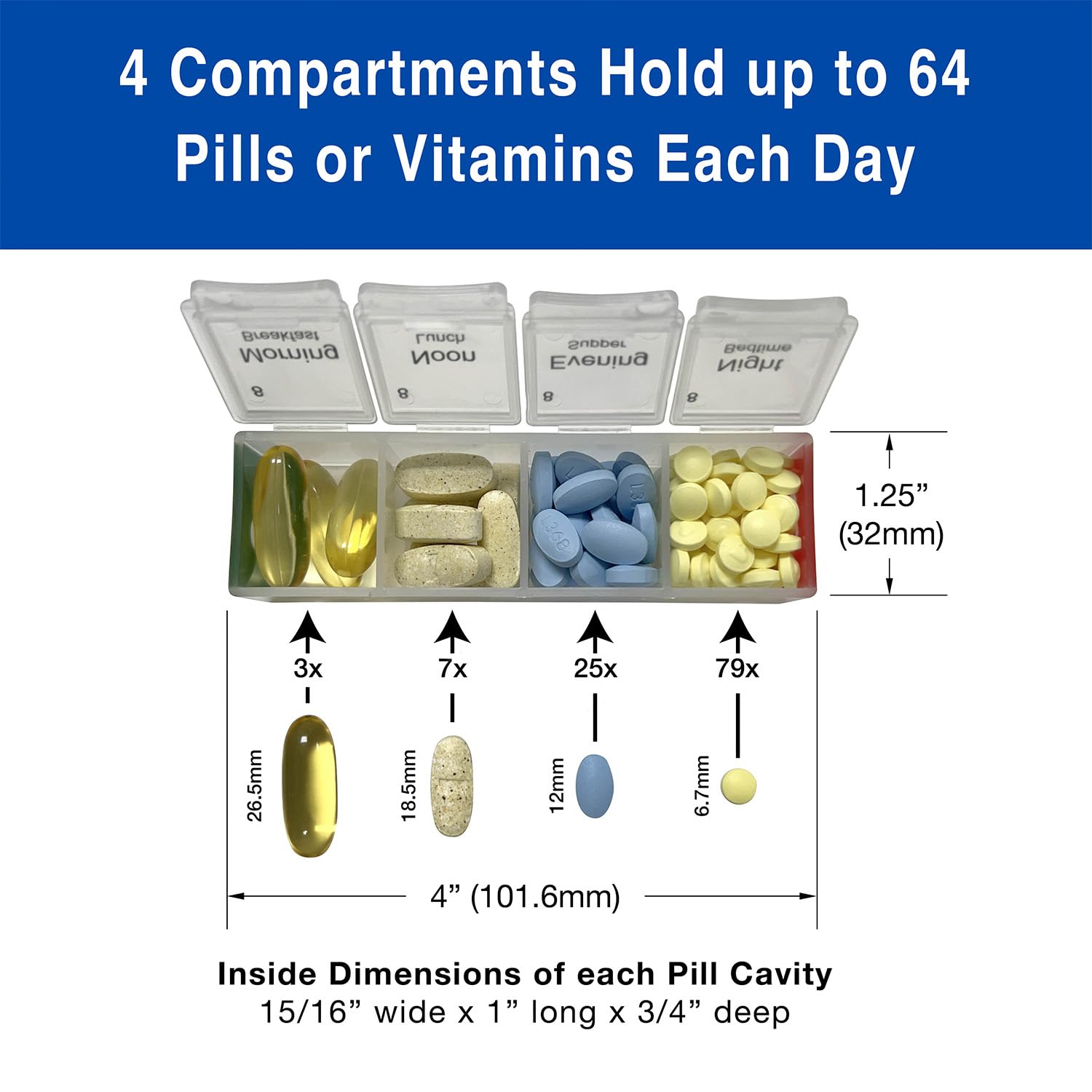 Medcenter Monthly Pill Organizer System 4 Times a Day, 31 Day Pill Organizer Box, with Talking Alarm Clock Reminding System, Mon